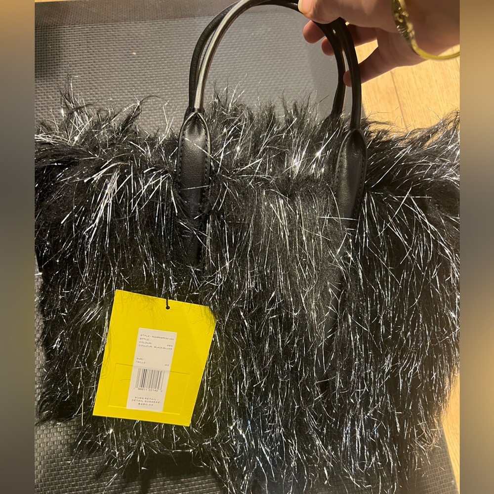 Marc Jacobs Black and Silver Faux Fur Handbag
